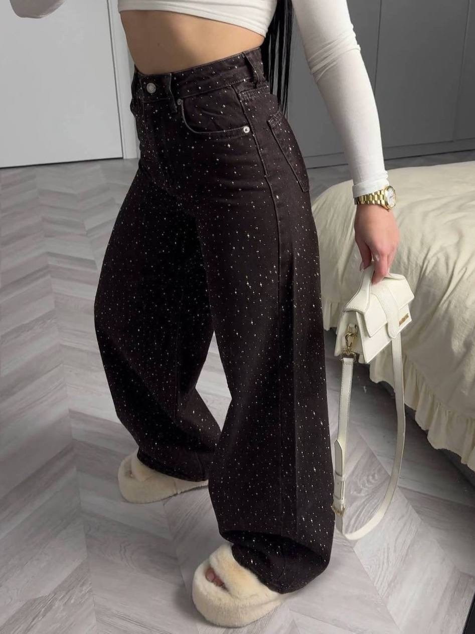 джинсы со стразами,джинсы женские,брюки со стразами,брюки с пайетками,широкие джинсы