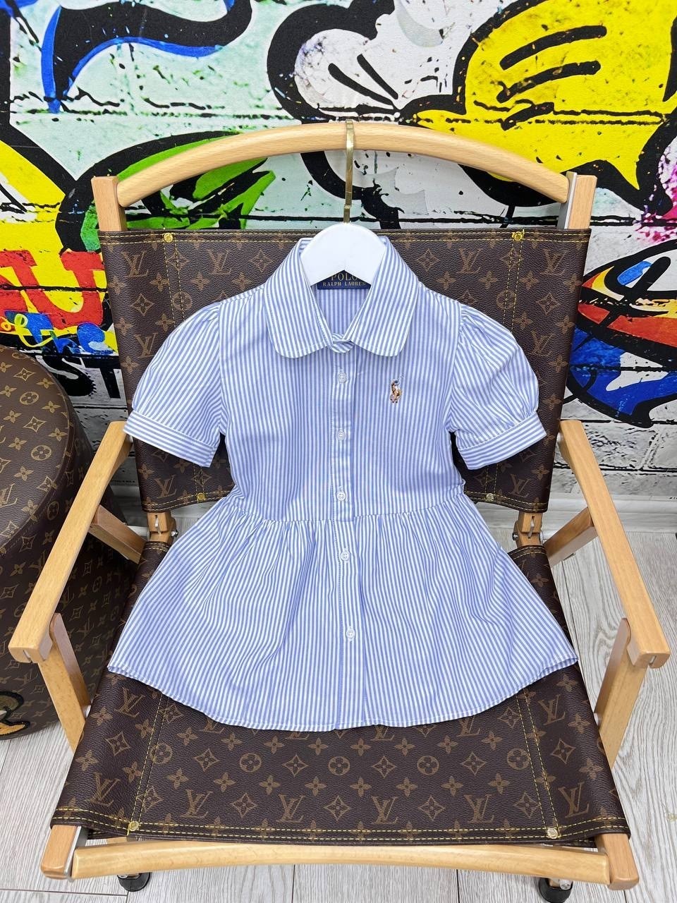 платье рубашка для девочки,голубое хлопковое платье в полоску для девочек от ralph lauren,для девочек платья,платья детские,платья для малышей