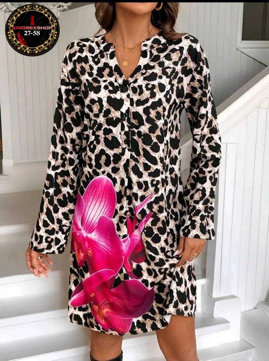платье с леопардовым принтом,платье туника,платье женской,женское летнее платье-рубашка poliester леопардовый принт,женское платье с леопардовым принтом