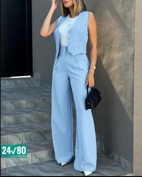 женский комплект из жилета и широких брюк,костюм жилет и брюки,модный костюм жилет широкие брюки повседневный,костюм женский с жилеткой,костюм брючный с жилеткой