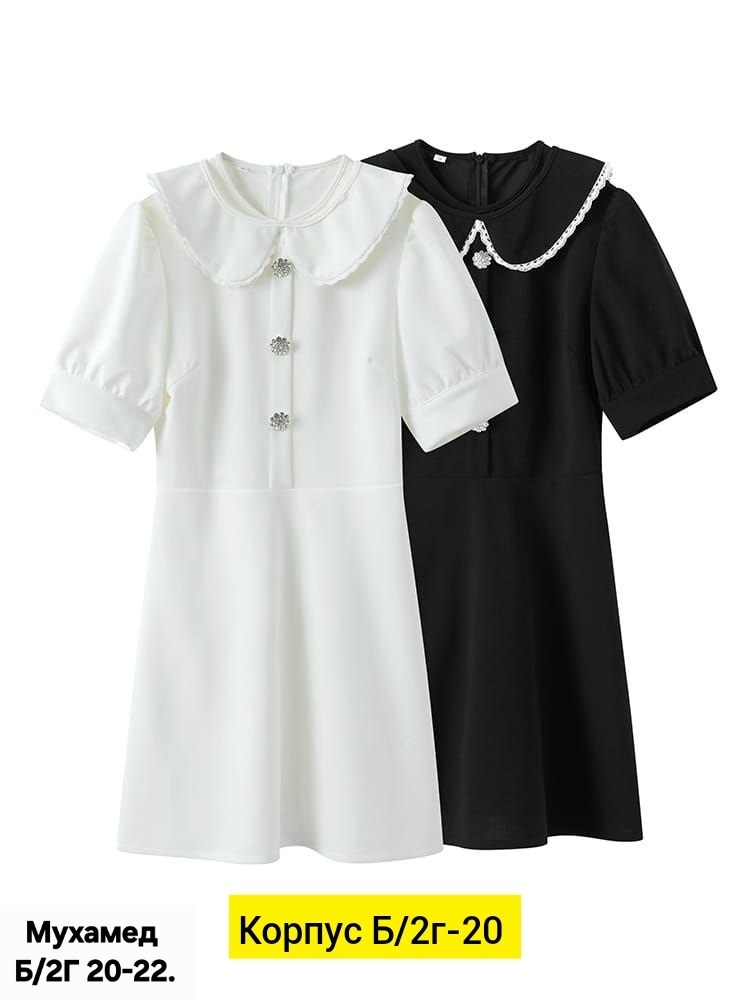 платье женское,женское платье с воротником,платье с воротником,платье короткое с кружевным воротником kapashova 214017569,платье женское черное с белым воротником