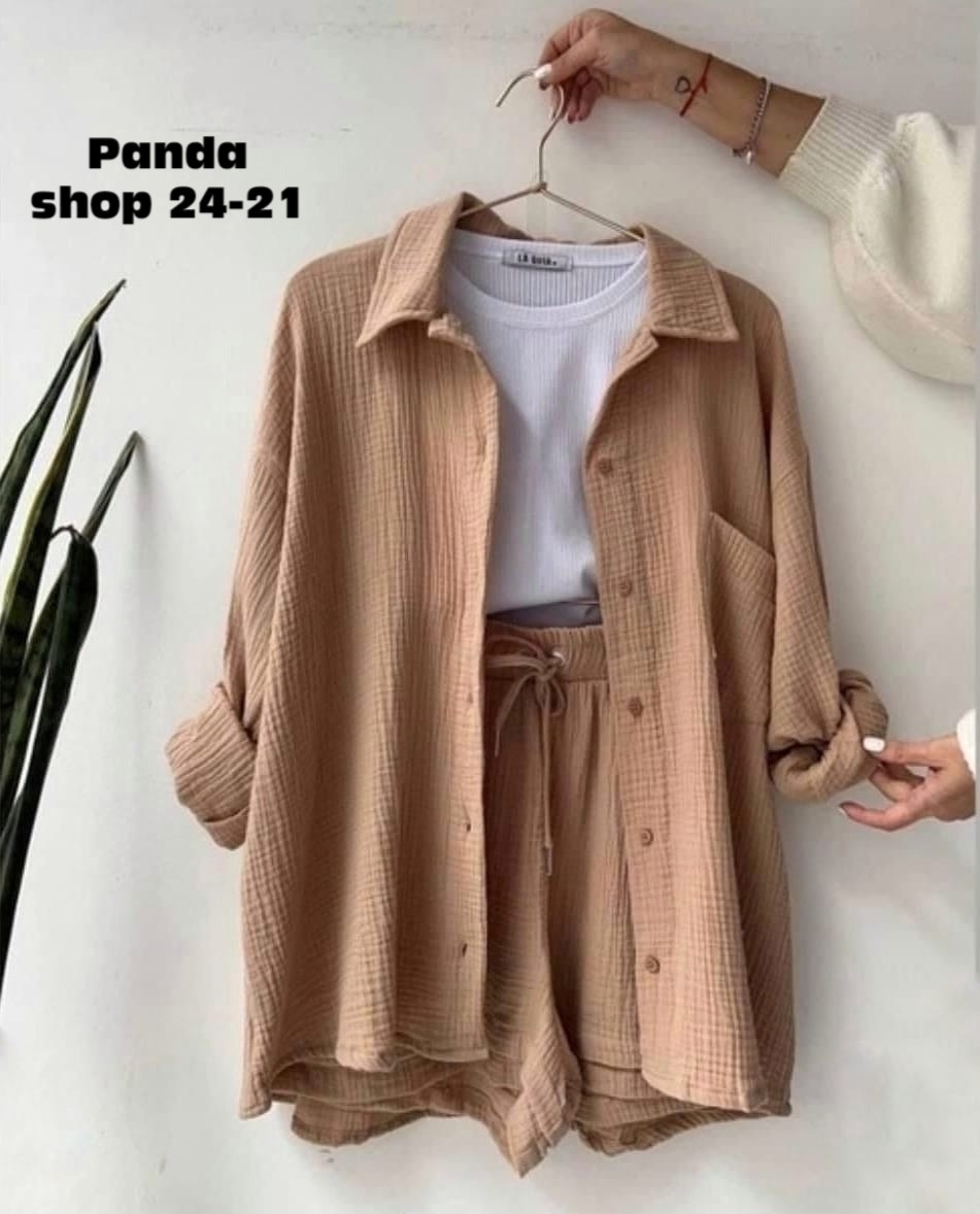 женские вещи,комплект одежды,повседневный костюм,костюм женский из муслина,бежевый костюм