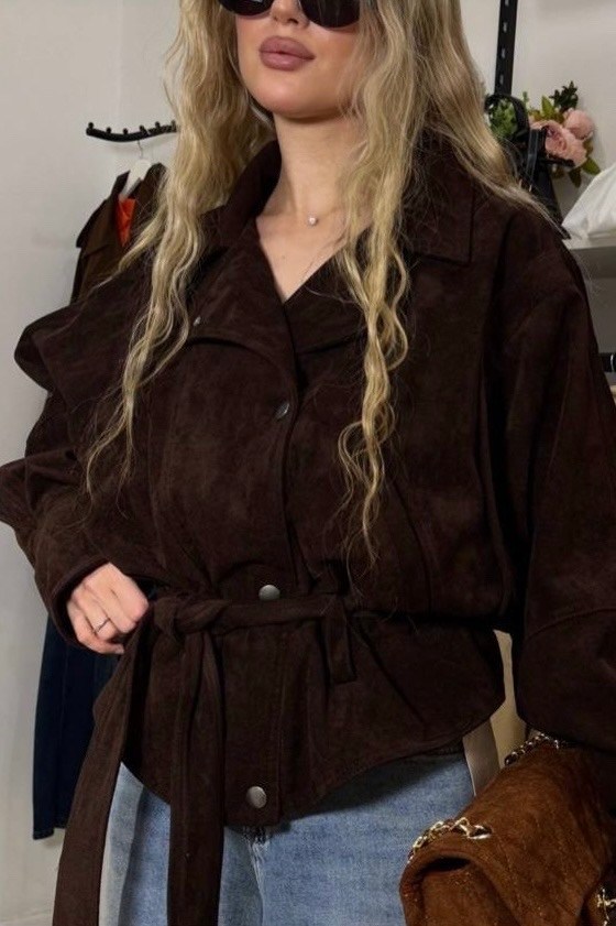 замшевая куртка,удлиненная замшевая куртка на кулиске mr-279-75-kr-z,женская куртка из замши шоколад,куртка замшевая женская,кожаная куртка