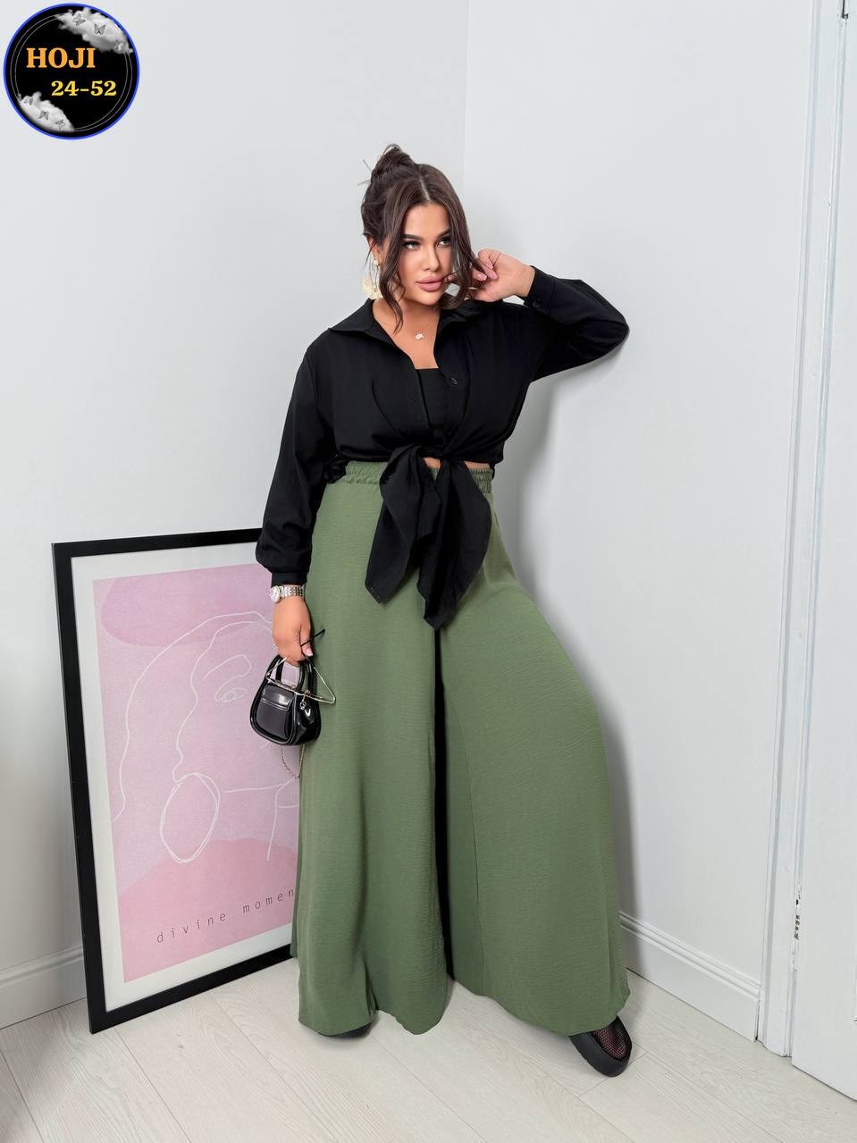 брюки женские широкие,широкие брюки,стильные костюмы,широкие брюки хаки,жакет и брюки