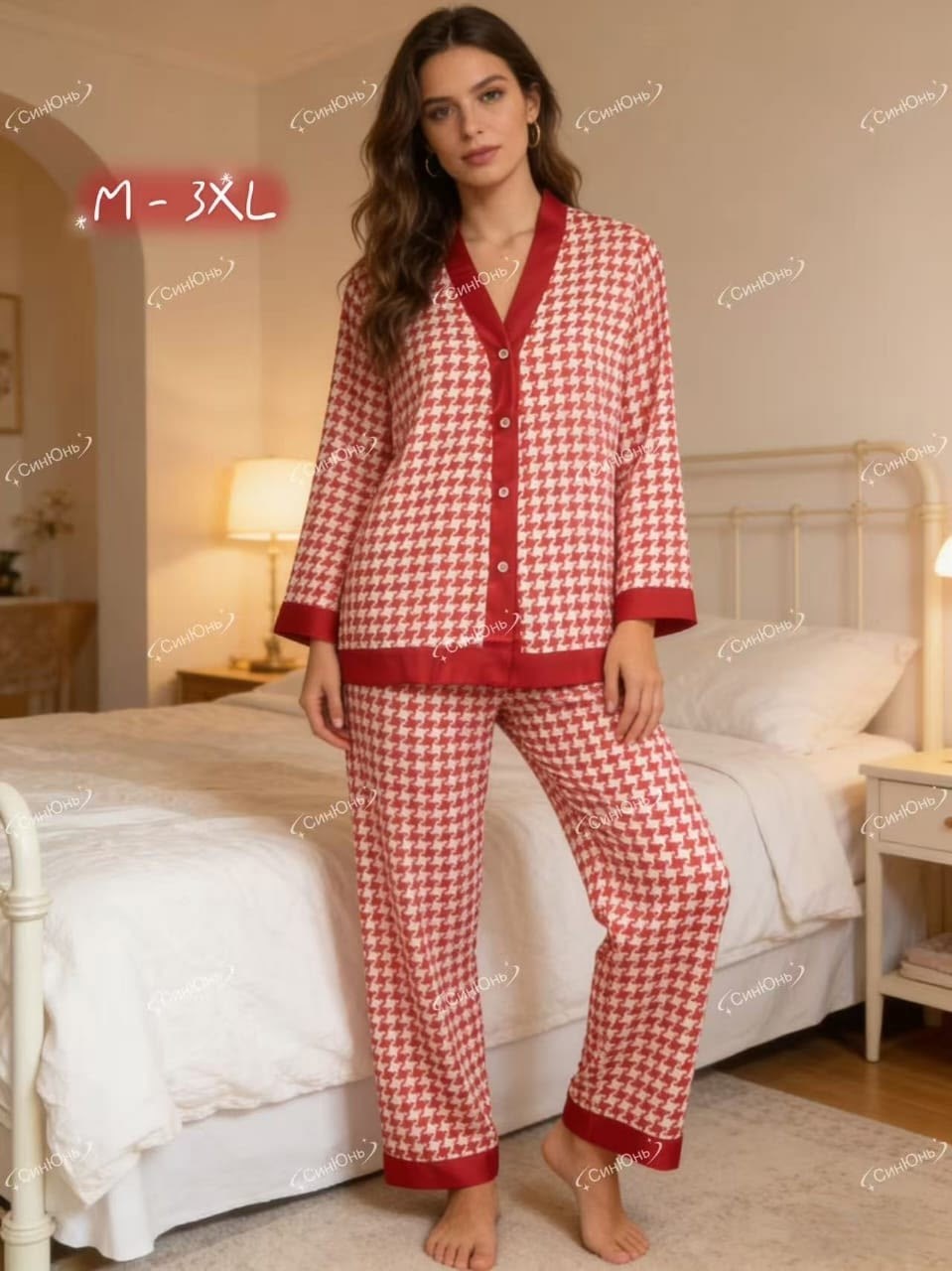 пижама со штанами и рубашкой шелковая домашняя комплект pjms is good 268329169,пижама со штанами и рубашкой шелковая домашняя комплект,женская пижама,комплект пижама,пижама со штанами и рубашкой шелко