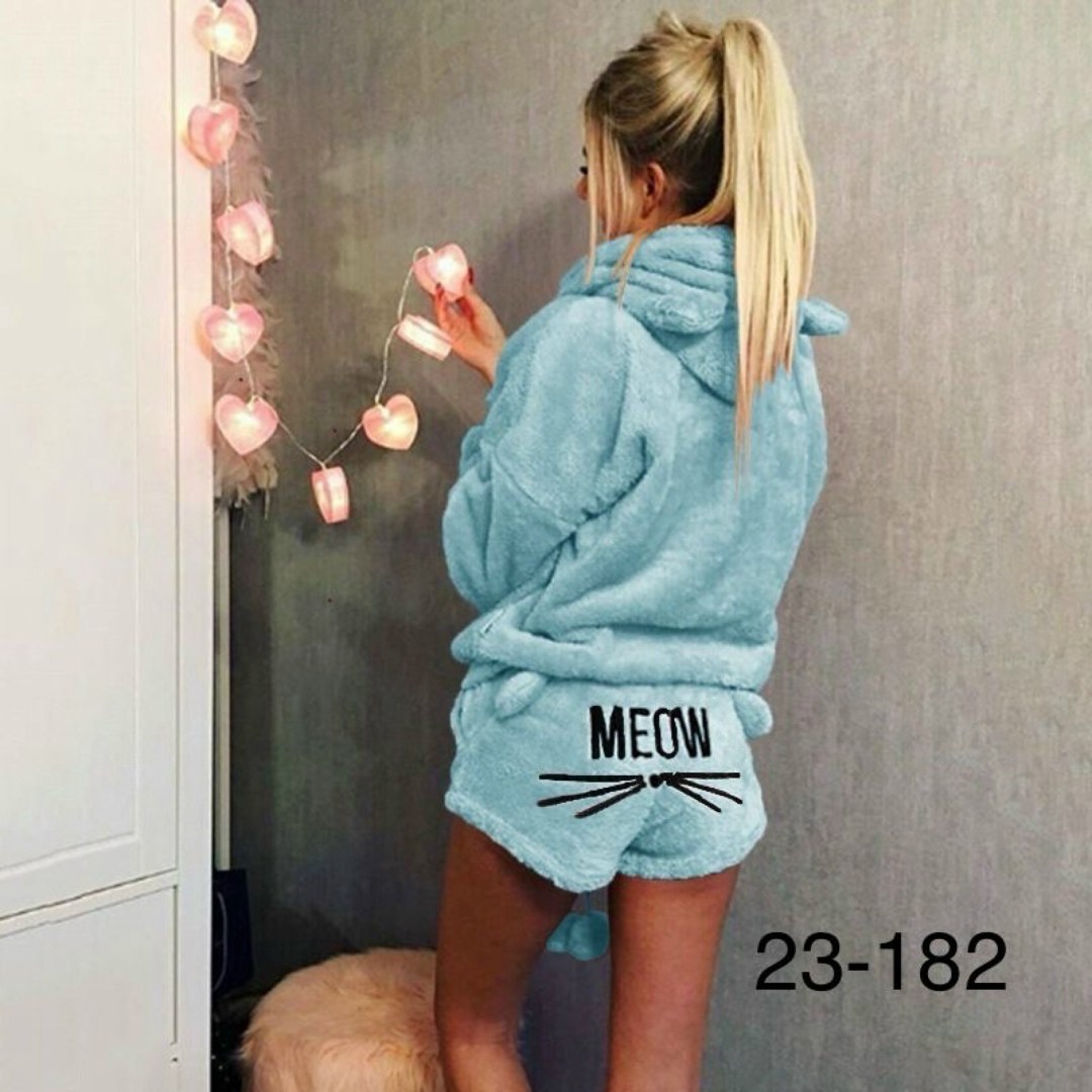 пижама с капюшоном,теплая пижама женская,плюшевая пижама meow,пижама теплая,женская пижама домашняя одежда