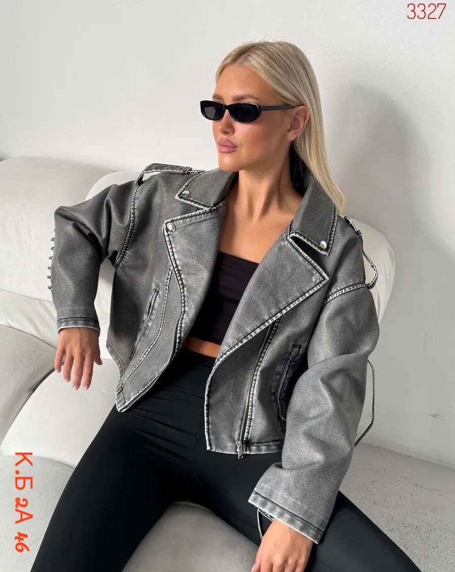 куртка косуха,куртка женская косуха,женская куртка-косуха серого цвета из экокожи,женская косуха,кожаная куртка косуха