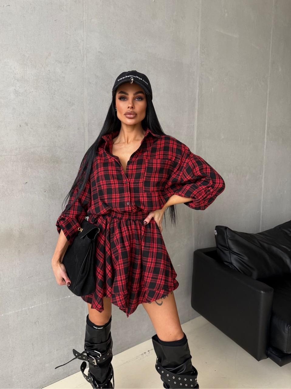 костюм в клетку,стильный костюм в клетку,костюм рубашка и юбка,костюм в клетку женский,костюм женский