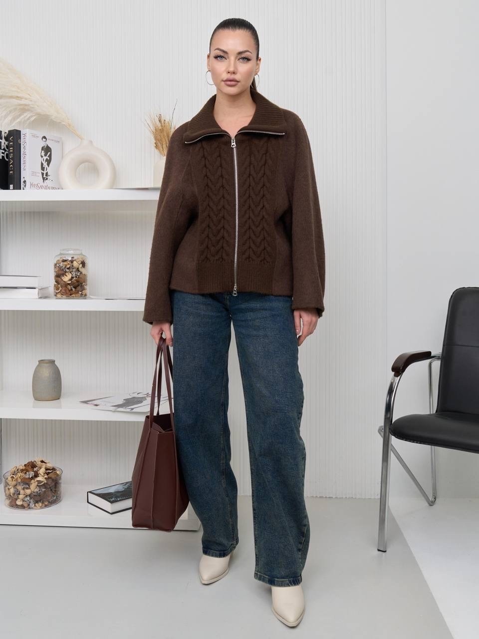 кардиган,кардиган woolook,женская кофта,трендовый джемпер на молнии dina style,свитер женский