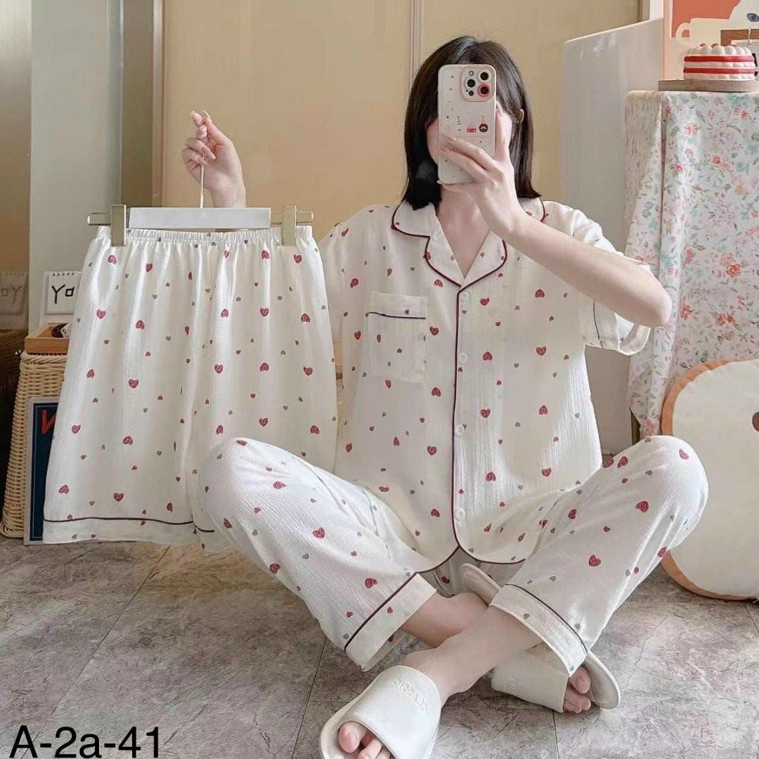 пижама муслиновая 3 в 1 с рубашкой шортами и штанами elmira_home,пижама женская тройка,женские пижамы,комплект женской пижамы,пижама белая