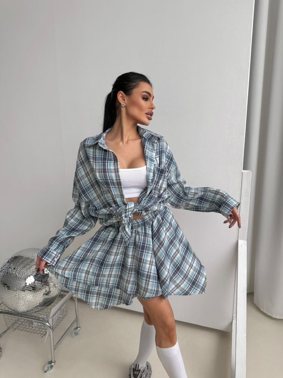 костюм с юбкой и рубашкой,костюм в клетку,костюм с юбкой в клетку,рубашка женская в клетку,костюм двойка с юбкой и рубашкой повседневный