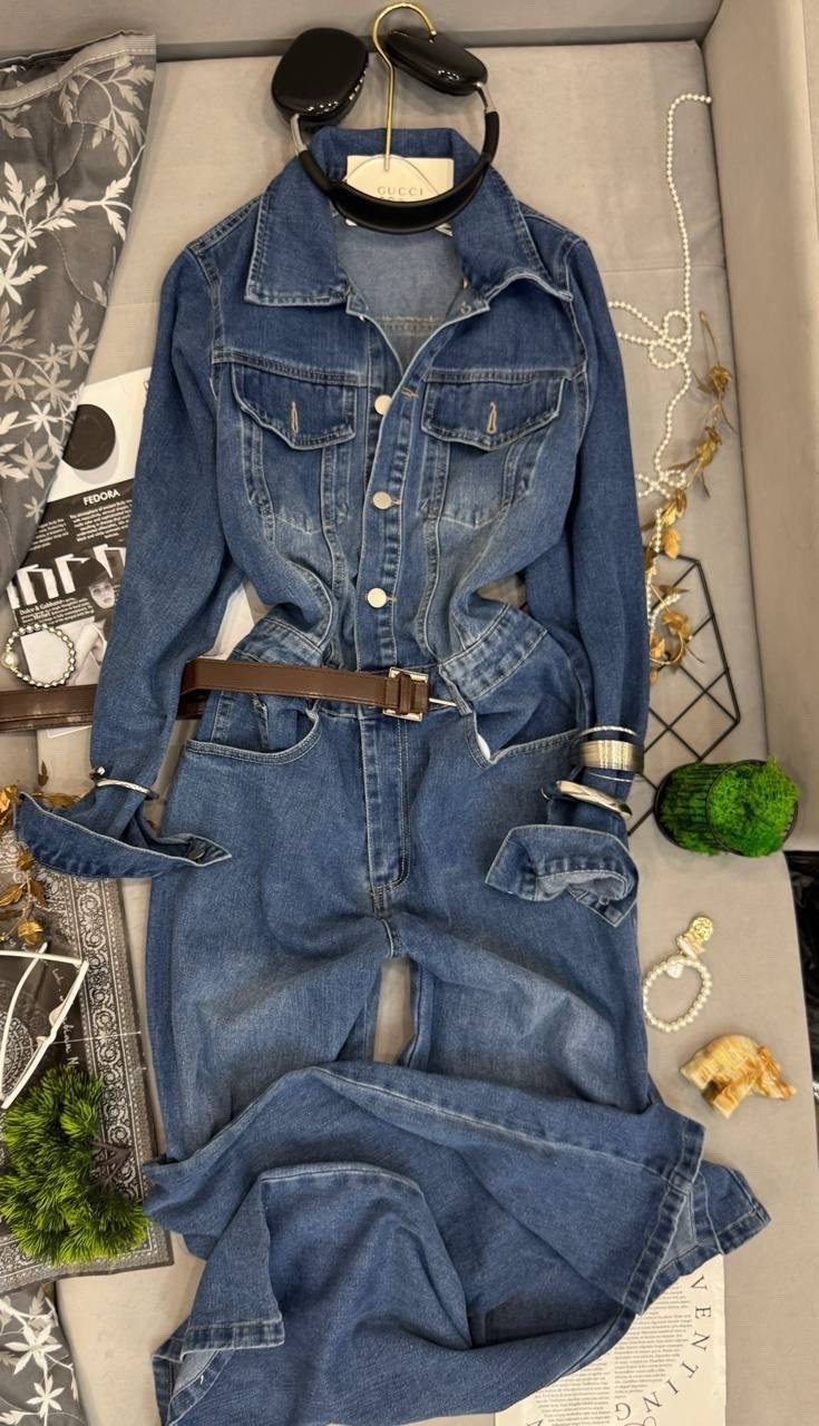 джинсовый комбинезон женский,джинсовый комбинезон,джинсовый слитный комбинезон женский,женский джинсовый комбинезон в стиле ретро,комбинезон женский джинсовый с длинным рукавом