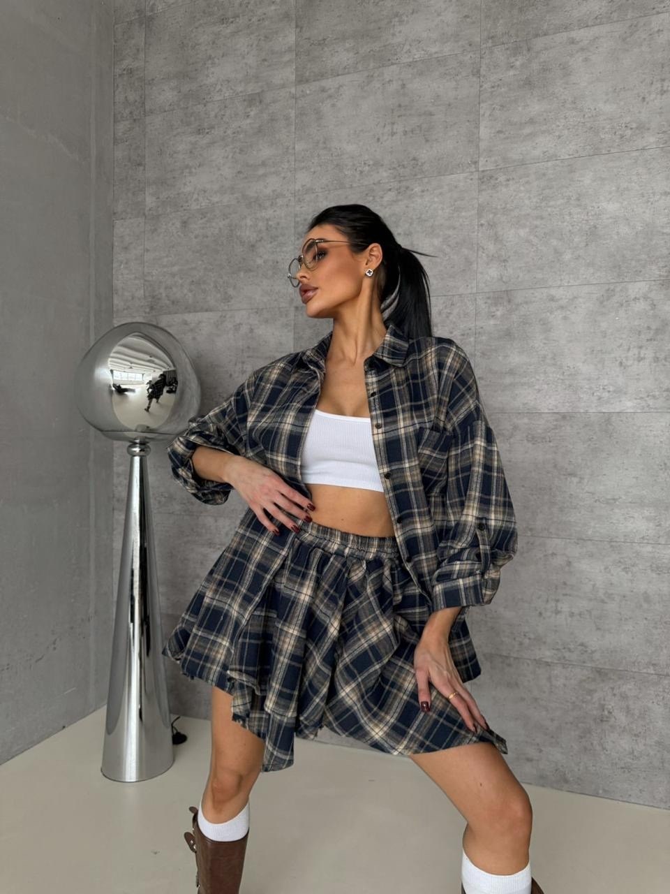 костюм с юбкой в клетку,костюм с юбкой,костюм с юбкой и рубашкой в клетку vi&so 332044247,костюм в клетку,костюм женский с юбкой
