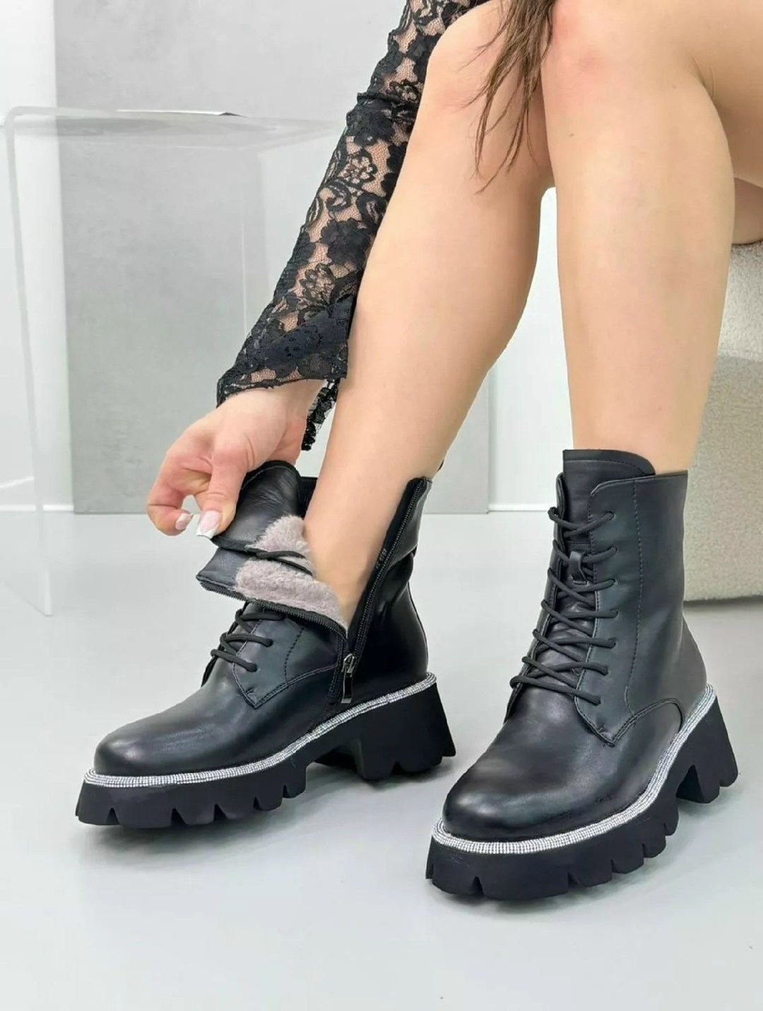 ,женские ботинки,женские зимние ботинки, женская,женские ботинки зима f8766 черные