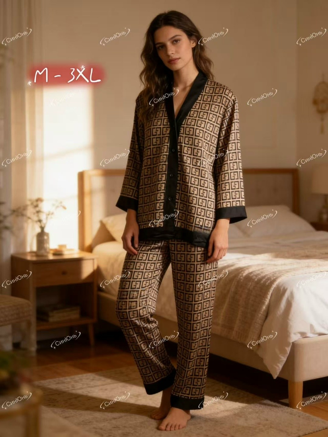 пижама со штанами и рубашкой шелковая домашняя комплект pjms is good 268329169,пижама со штанами и рубашкой шелковая домашняя комплект,женская пижама,комплект пижама,пижама со штанами и рубашкой шелко