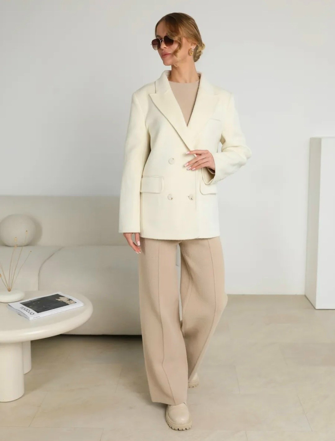 полупальто пиджак оверсайз шерсть white one,жакеты и пальто,жакет,пальто пиджак,шерстяное пальто answear lab бежевый