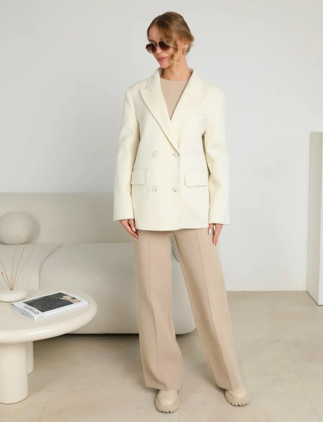 полупальто пиджак оверсайз шерсть white one,жакеты и пальто,жакет,пальто пиджак,шерстяное пальто answear lab бежевый