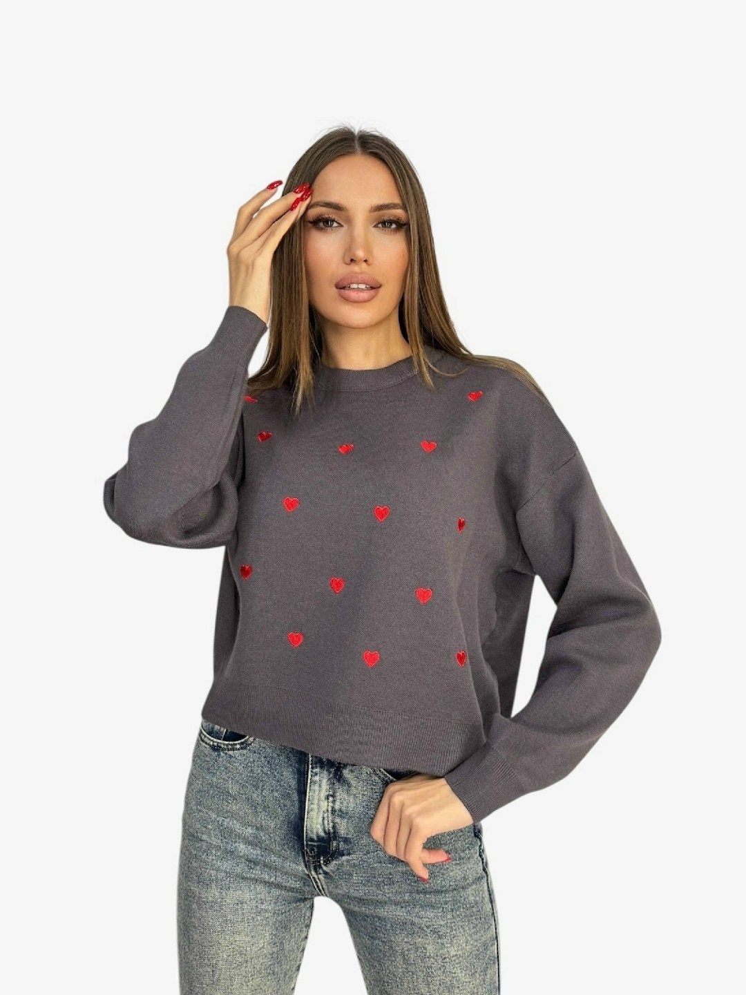 женский свитер,свитшот женская,женская кофта,свитер с сердечками,свитер с сердечками с кашемира свободного кроя