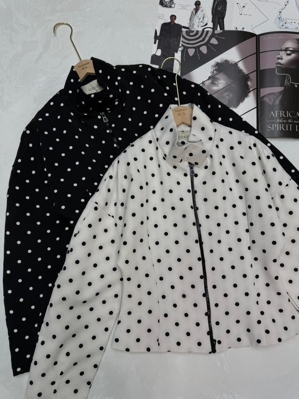 модный принт горошек,блузка жакет в горох,костюм в горошек