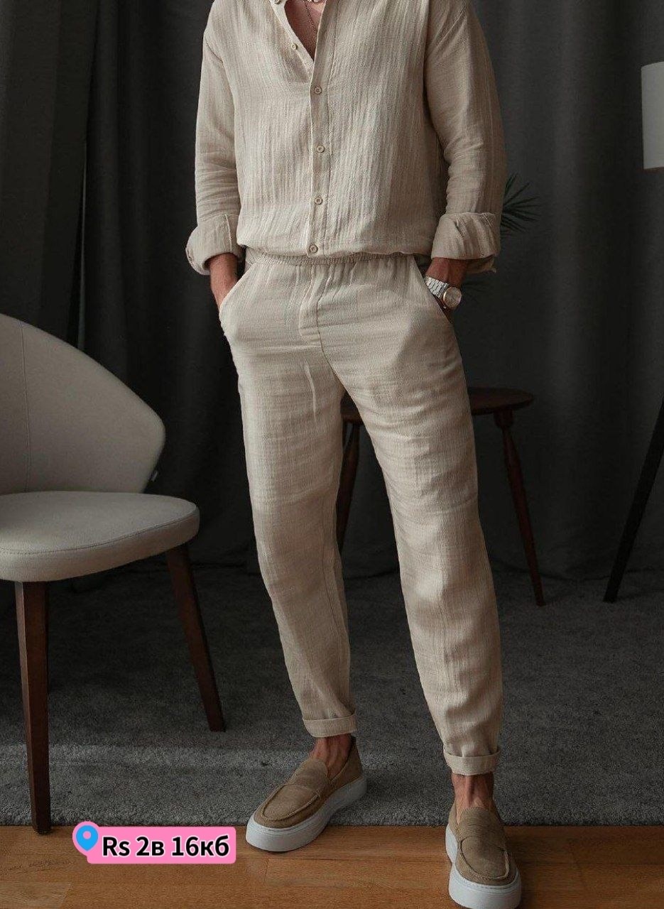 мужской костюм бежевый,льняной костюм мужской,костюм двойка для мужчин муслин,костюм летний с брюками и рубашкой муслин win fashion цвет бежевый,костюм мужской брючный