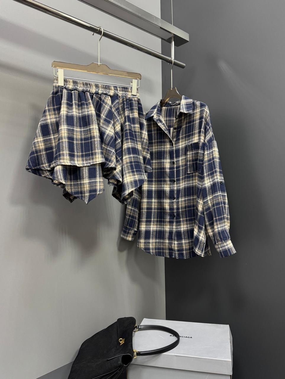 костюм с юбкой в клетку,костюм с юбкой,костюм с юбкой и рубашкой в клетку vi&so 332044247,костюм в клетку,костюм женский с юбкой