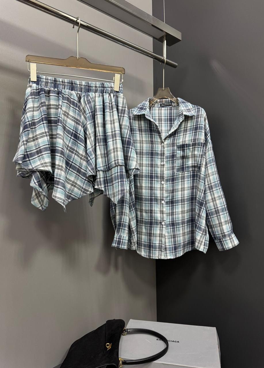 костюм с юбкой и рубашкой,костюм в клетку,костюм с юбкой в клетку,рубашка женская в клетку,костюм двойка с юбкой и рубашкой повседневный