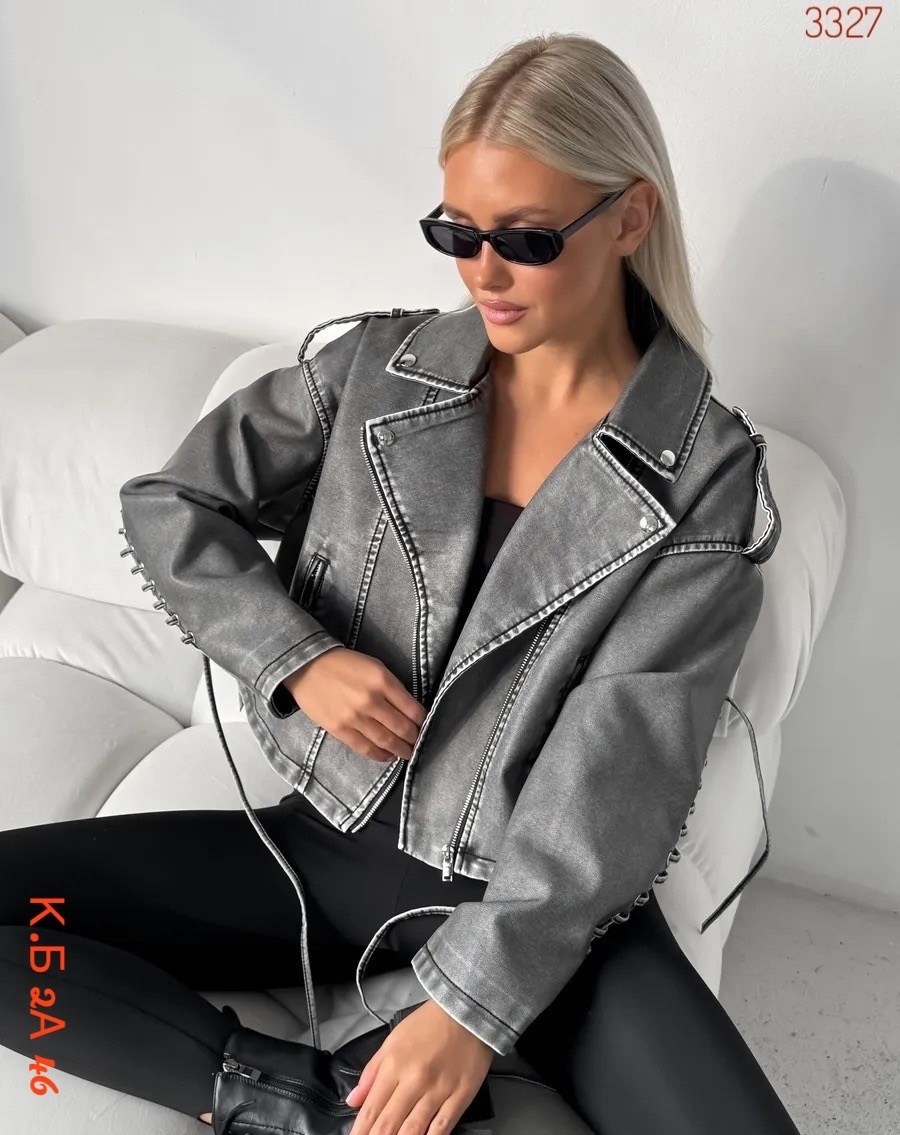 куртка косуха,куртка женская косуха,женская куртка-косуха серого цвета из экокожи,женская косуха,кожаная куртка косуха