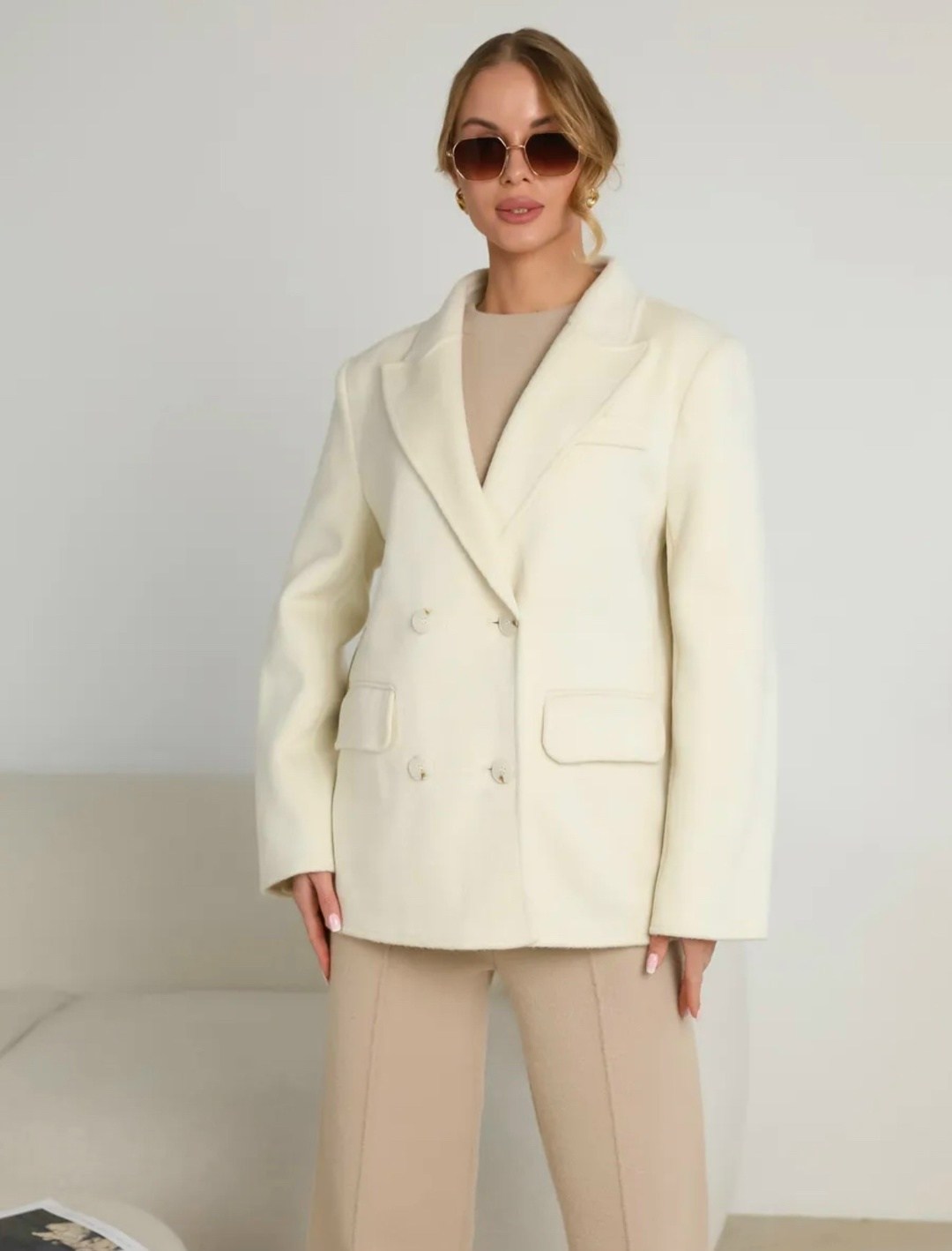 полупальто пиджак оверсайз шерсть white one,жакеты и пальто,жакет,пальто пиджак,шерстяное пальто answear lab бежевый