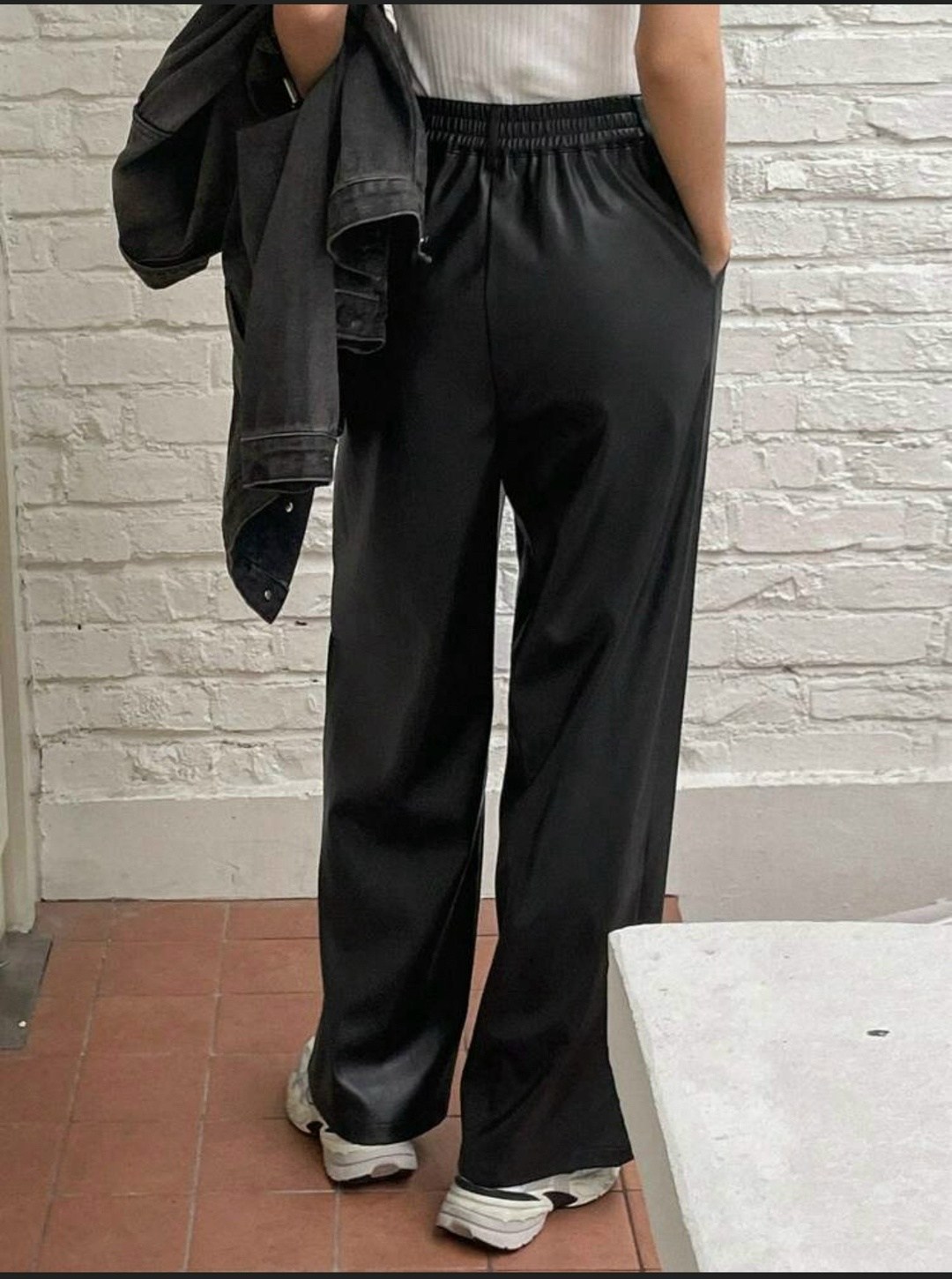 lanmrem модные широкие брюки из искусственной кожи,брюки женские широкие,широкие брюки из искусственной кожи,брюки женские из искусственной кожи,осенние модные прямые брюки из искусственной кожи