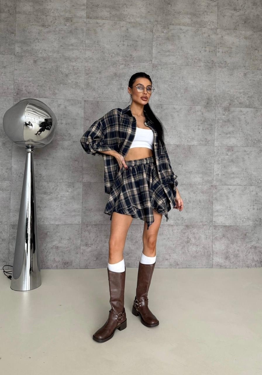 костюм с юбкой в клетку,костюм с юбкой,костюм с юбкой и рубашкой в клетку vi&so 332044247,костюм в клетку,костюм женский с юбкой