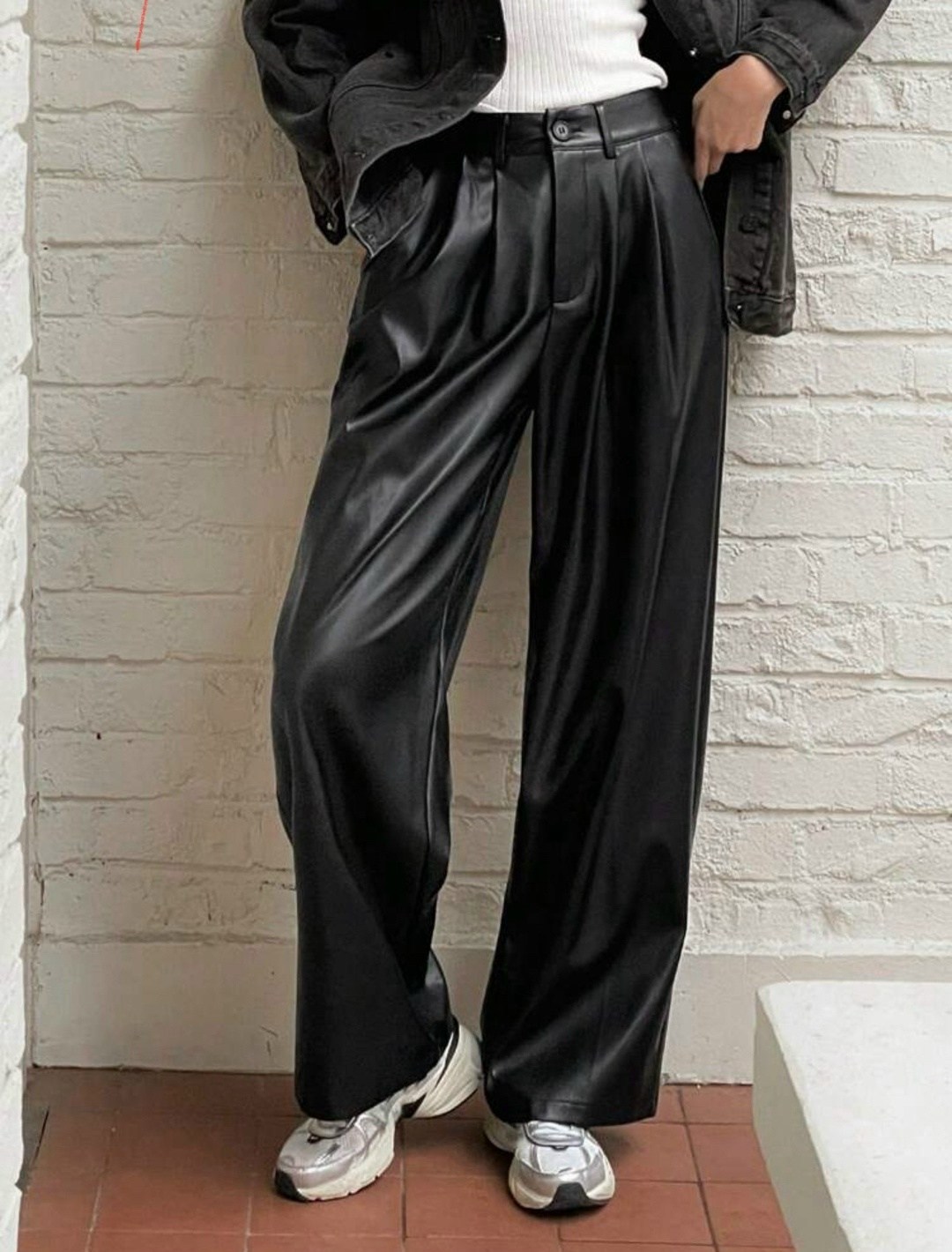 lanmrem модные широкие брюки из искусственной кожи,брюки женские широкие,широкие брюки из искусственной кожи,брюки женские из искусственной кожи,осенние модные прямые брюки из искусственной кожи