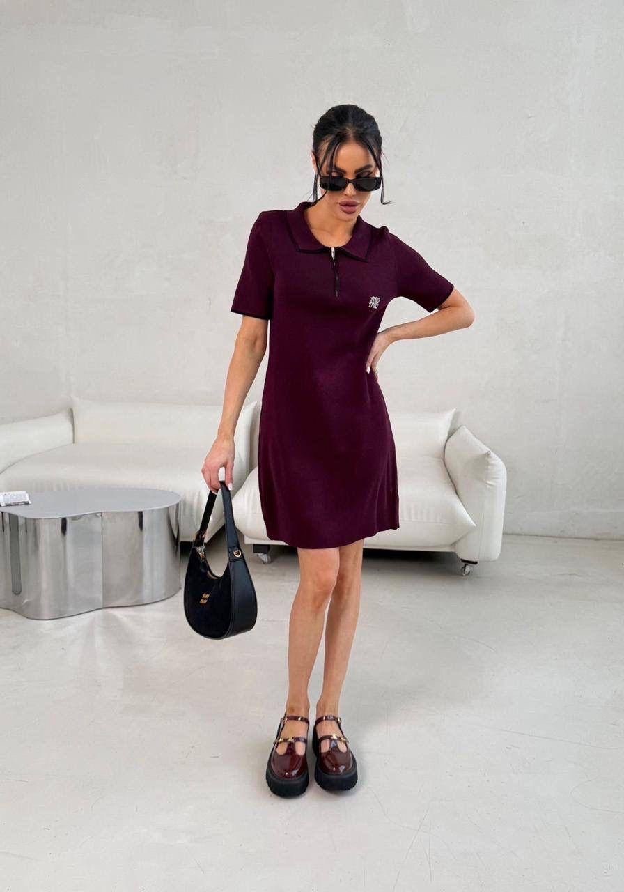 платье трикотажное,платье поло,женская платье,платье,платье бордовое