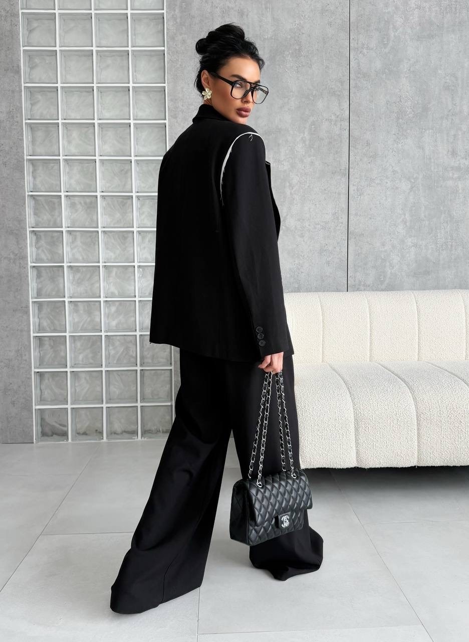 брючный костюм,стильные костюмы,костюм женский,брючный костюм черный,комплект из брюк и жакета свободного кроя attika а3442 черный