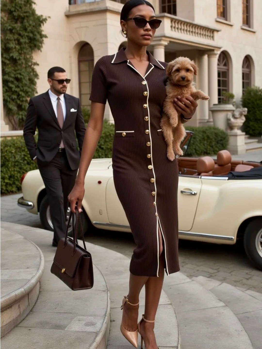 приталенное платье,платье трикотажное миди,трикотажное платье,стильное платье,платье коричневое