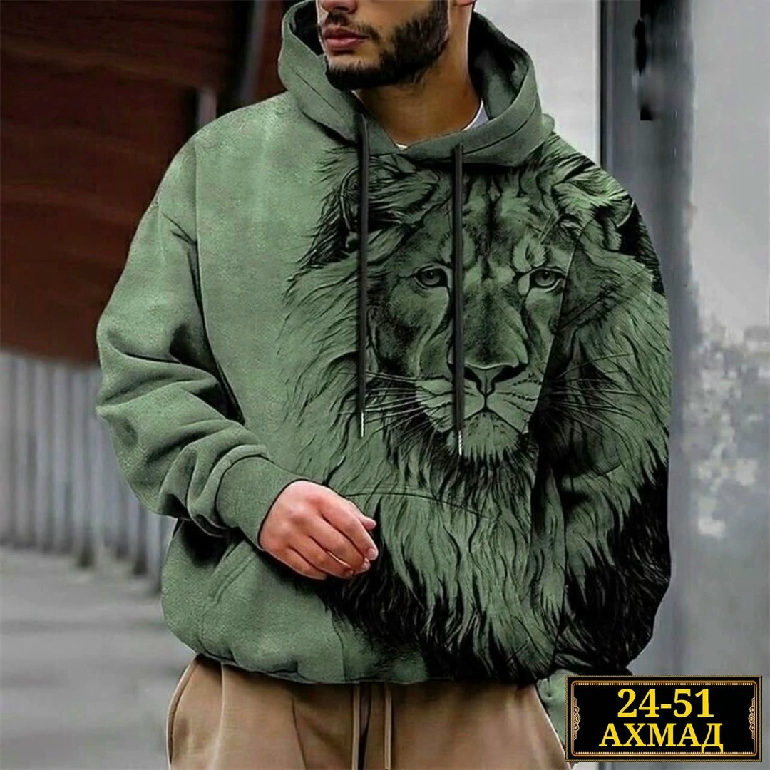 мужская толстовка с капюшоном и принтом в виде льва,толстовка мужская с капюшоном,кофта толстовка,толстовка с капюшоном с принтом,толстовка мужская
