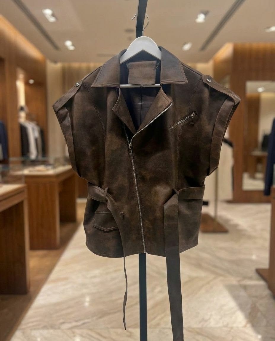 кожаная куртка,кожаный жилет,жилет с поясом,модная куртка,кожаная женская куртка