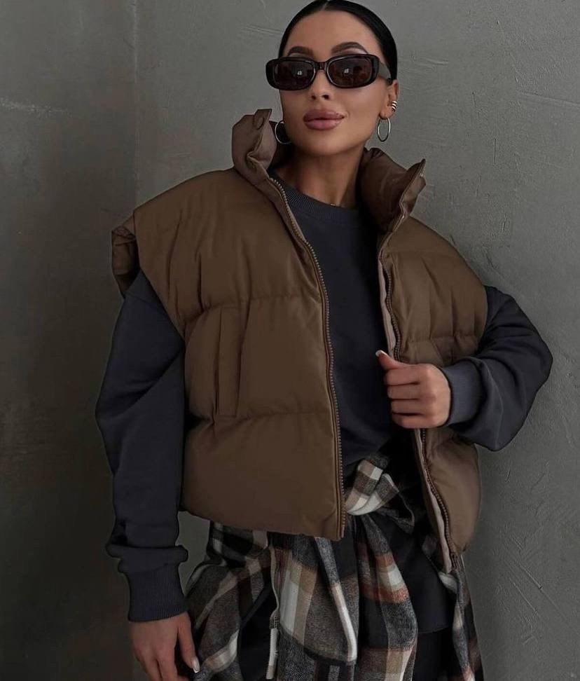 стильная жилетка,женская жилетка,жилетка-oversize коричнева,стильна жилетка oversize,жилетка укороченная