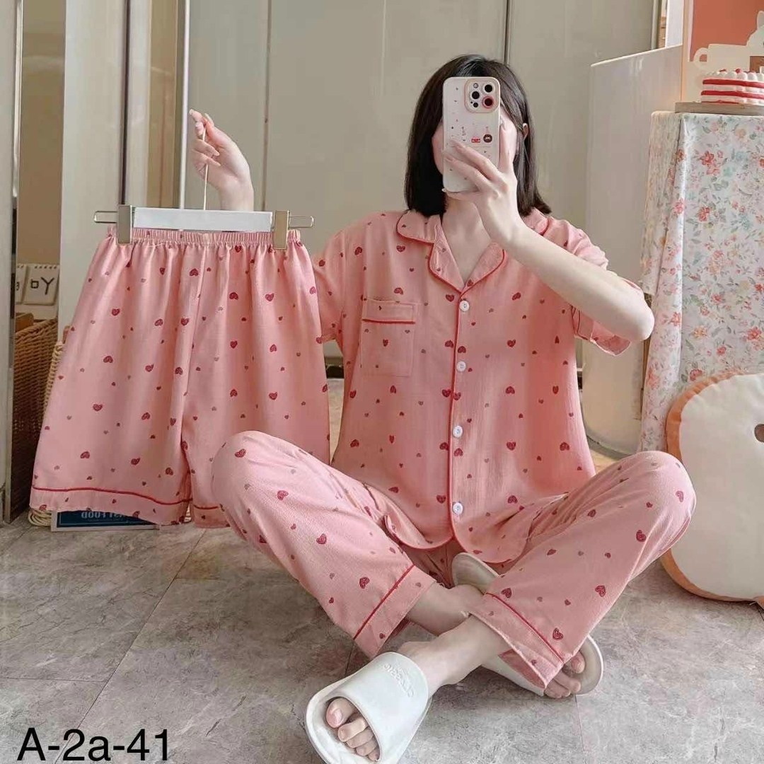 пижама муслиновая 3 в 1 с рубашкой шортами и штанами elmira_home,пижама женская тройка,женские пижамы,комплект женской пижамы,пижама белая