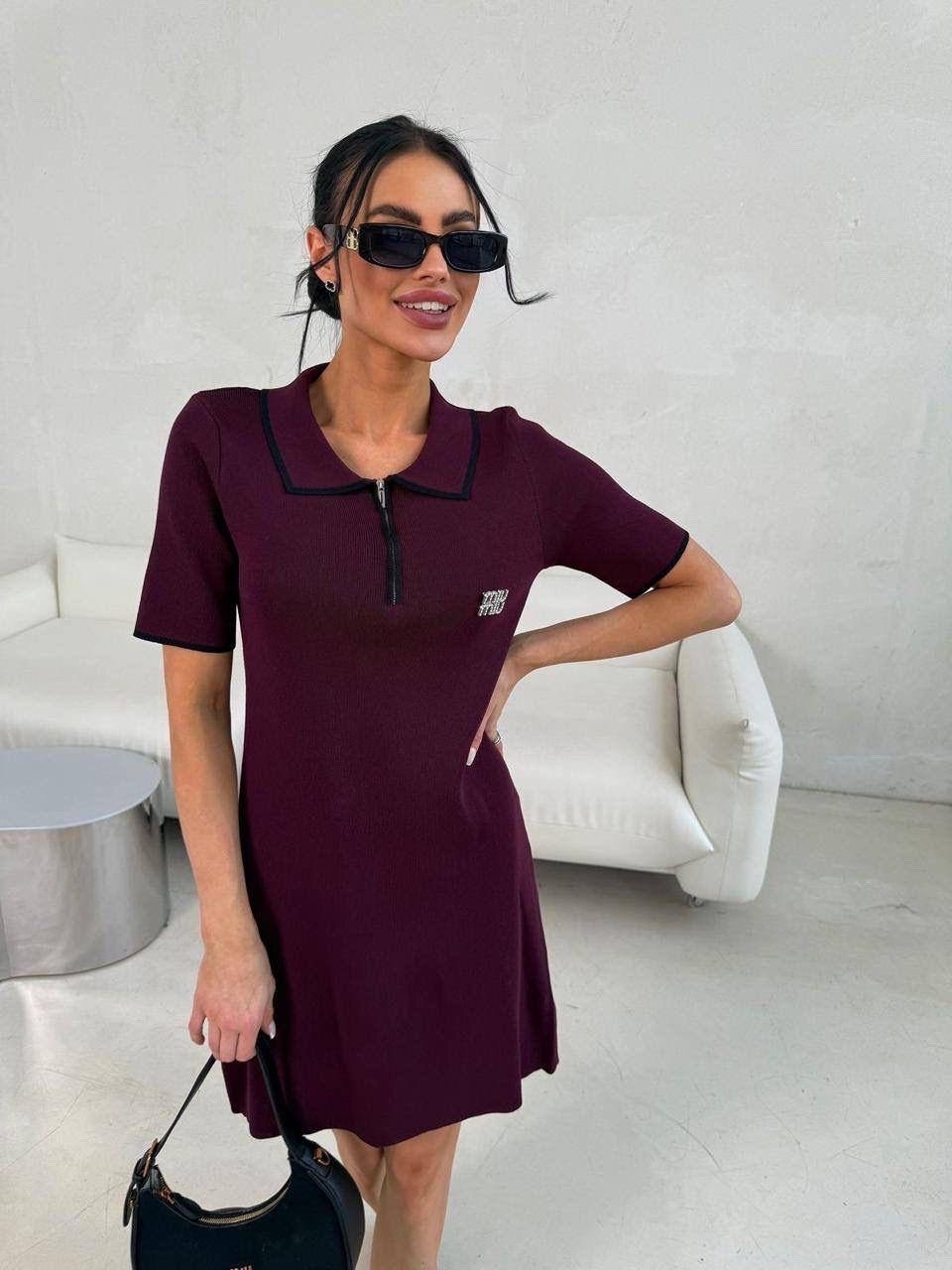 платье трикотажное,платье поло,женская платье,платье,платье бордовое