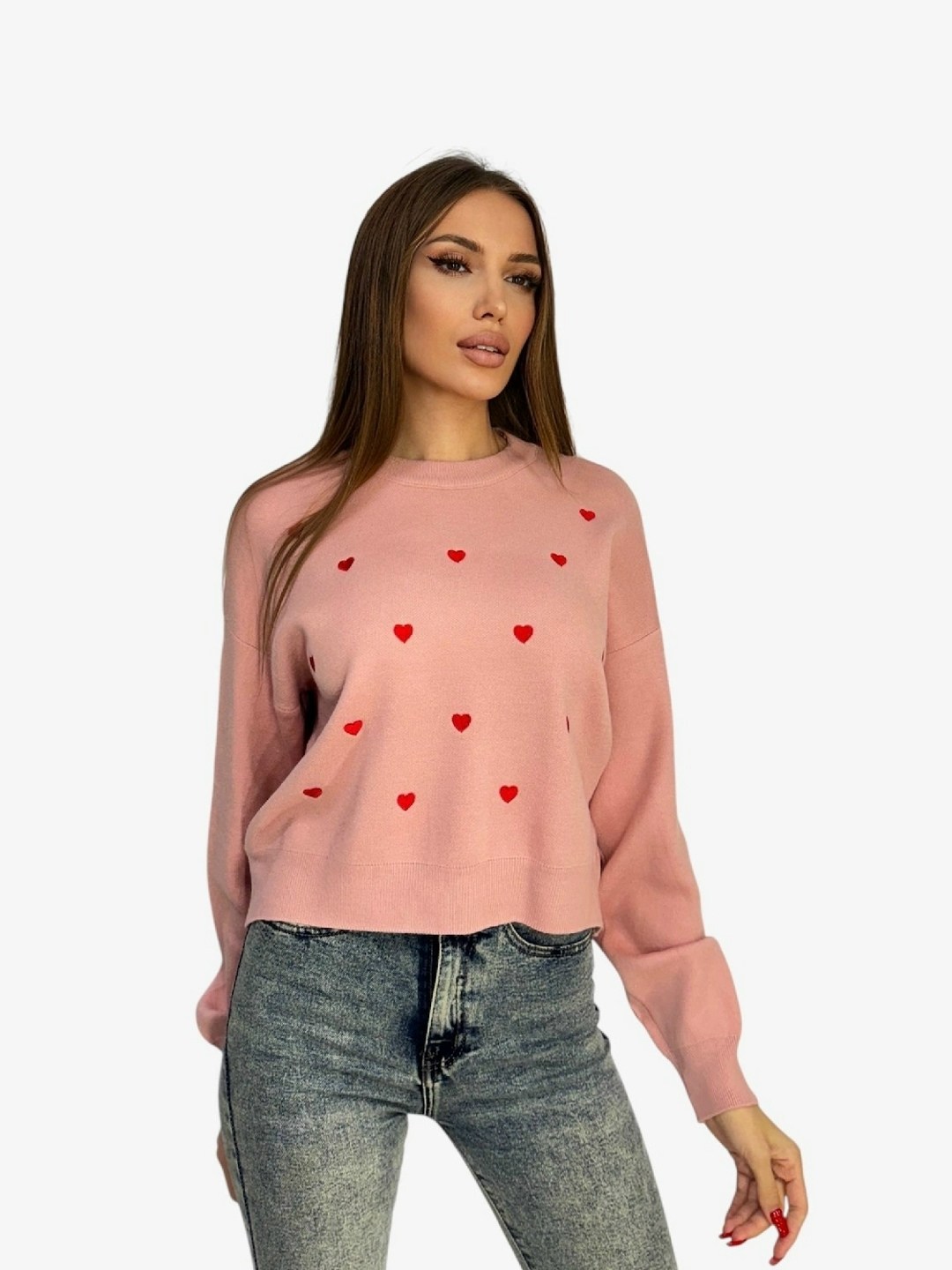 женский свитер,свитшот женская,женская кофта,свитер с сердечками,свитер с сердечками с кашемира свободного кроя