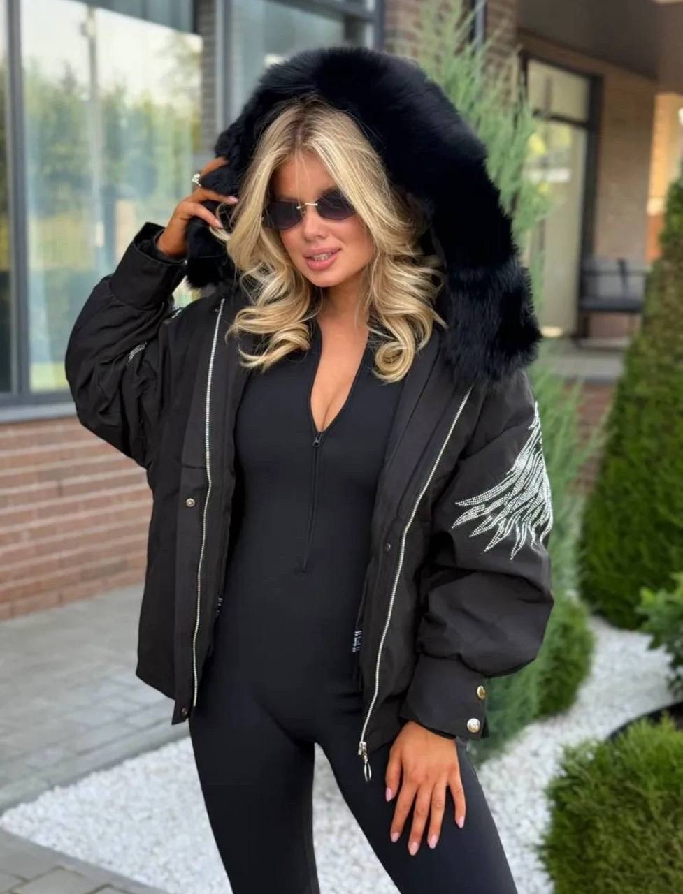 женская зимняя куртка,куртка с крыльями,зимняя куртка,куртка с крыльями из страз,куртка зимняя с натуральным мехом