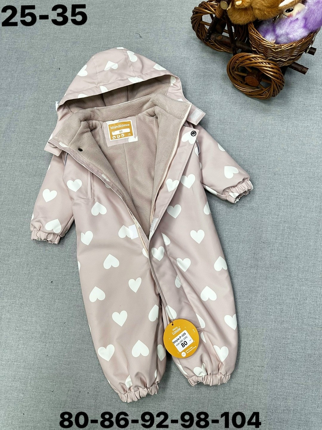 комбинезон детский crockid 1g ovl 001 1_b пыльный пудровый сердца,утеплённый комбинезон для девочек,комбинезон crockid для девочек,комбинезон crockid демисезонный,crockid комбинезон
