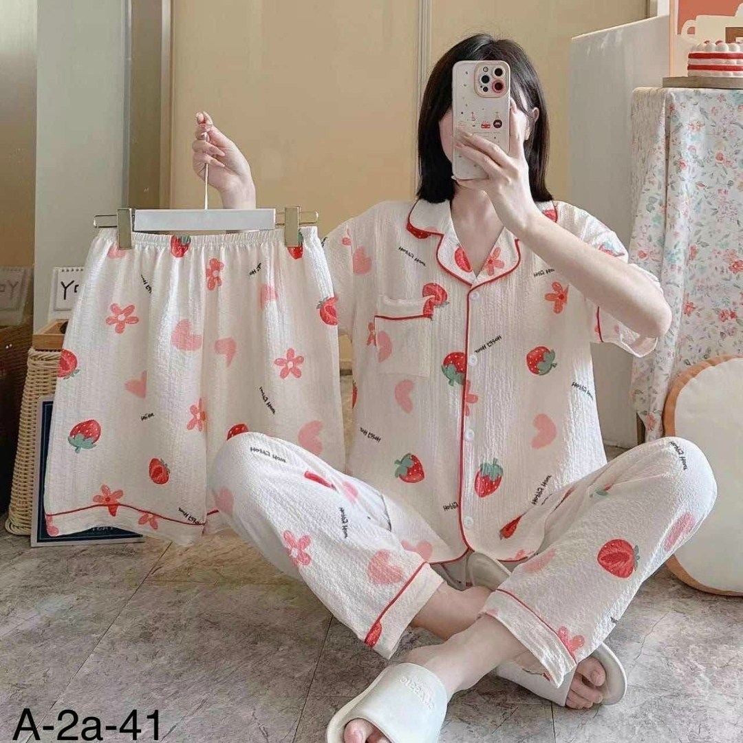 пижама муслиновая 3 в 1 с рубашкой шортами и штанами elmira_home,пижама женская тройка,женские пижамы,комплект женской пижамы,пижама белая