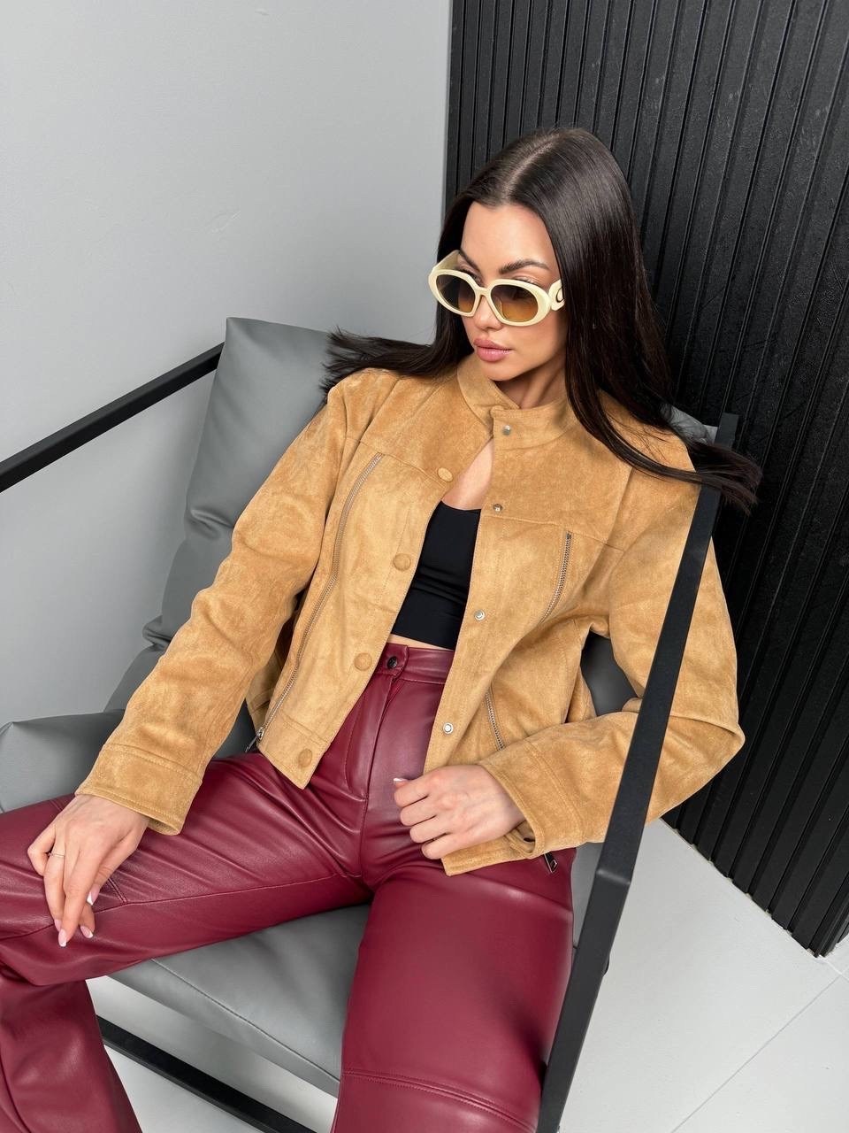 замшевая куртка,куртка замшевая женская,куртка замш,куртка из замши,замшевый бомбер укороченный на осень vantaime 338766884