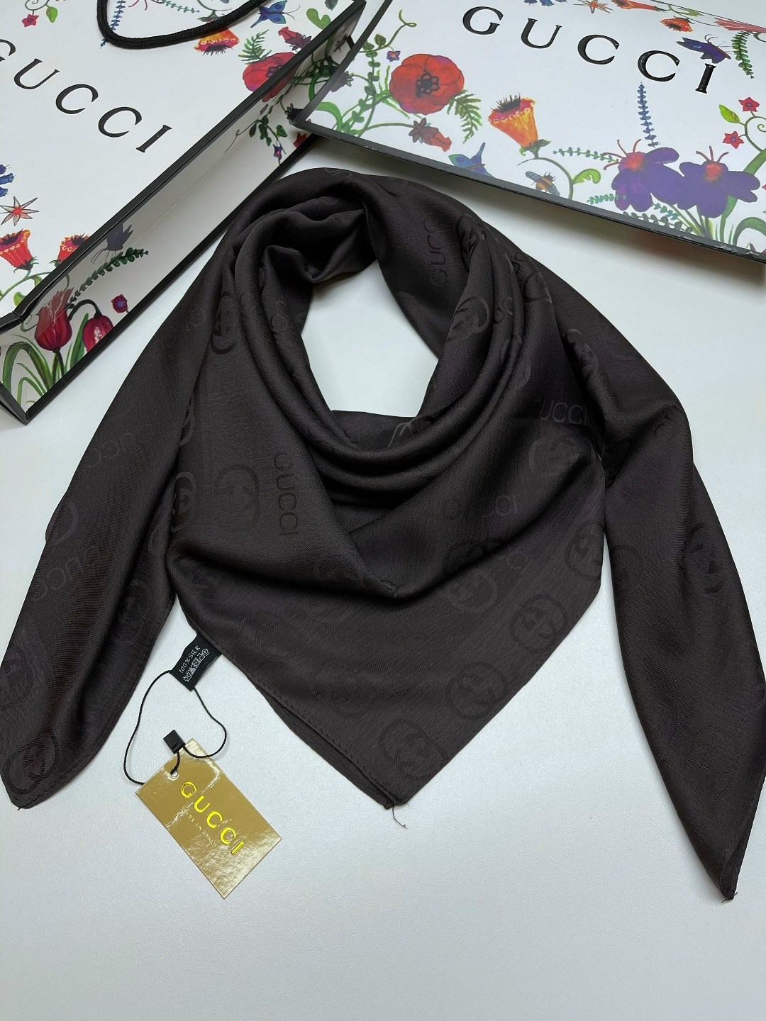 платок шелковый однотонный,брендовый платок,шейный платок гуччи,платок mirra,платок женский однотонный 100*100 см арт. 1218461