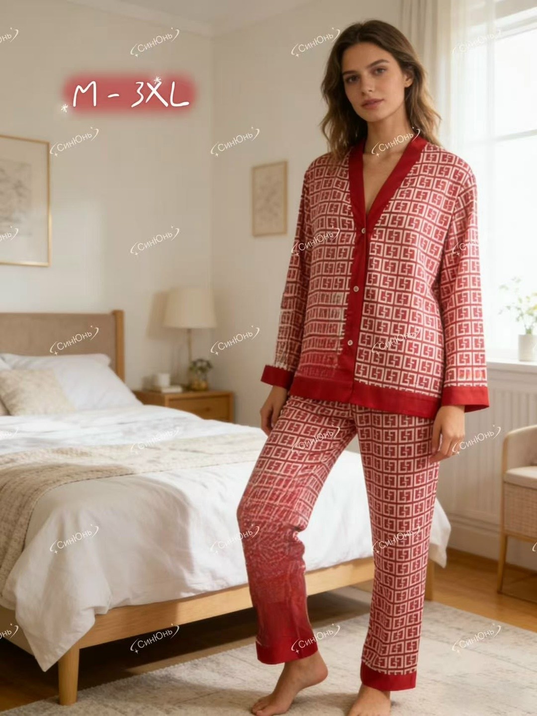 пижама со штанами и рубашкой шелковая домашняя комплект pjms is good 268329169,пижама со штанами и рубашкой шелковая домашняя комплект,женская пижама,комплект пижама,пижама со штанами и рубашкой шелко