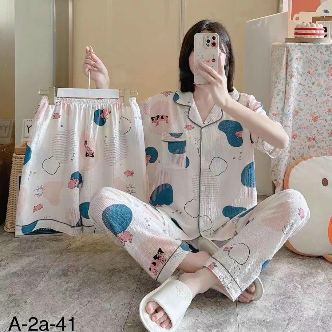 пижама муслиновая 3 в 1 с рубашкой шортами и штанами elmira_home,пижама женская тройка,женские пижамы,комплект женской пижамы,пижама белая