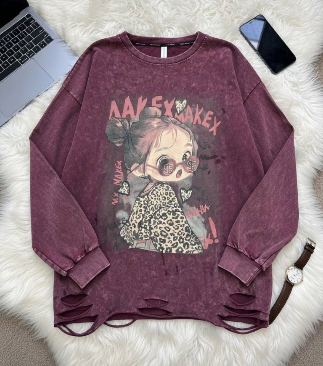 лонгслив рванка оверсайз emil,лонгслив женские,кофта женская,свитшот женский,свитшот рваный толстовка варенка оверсайз кофта мики маус katkat fashion