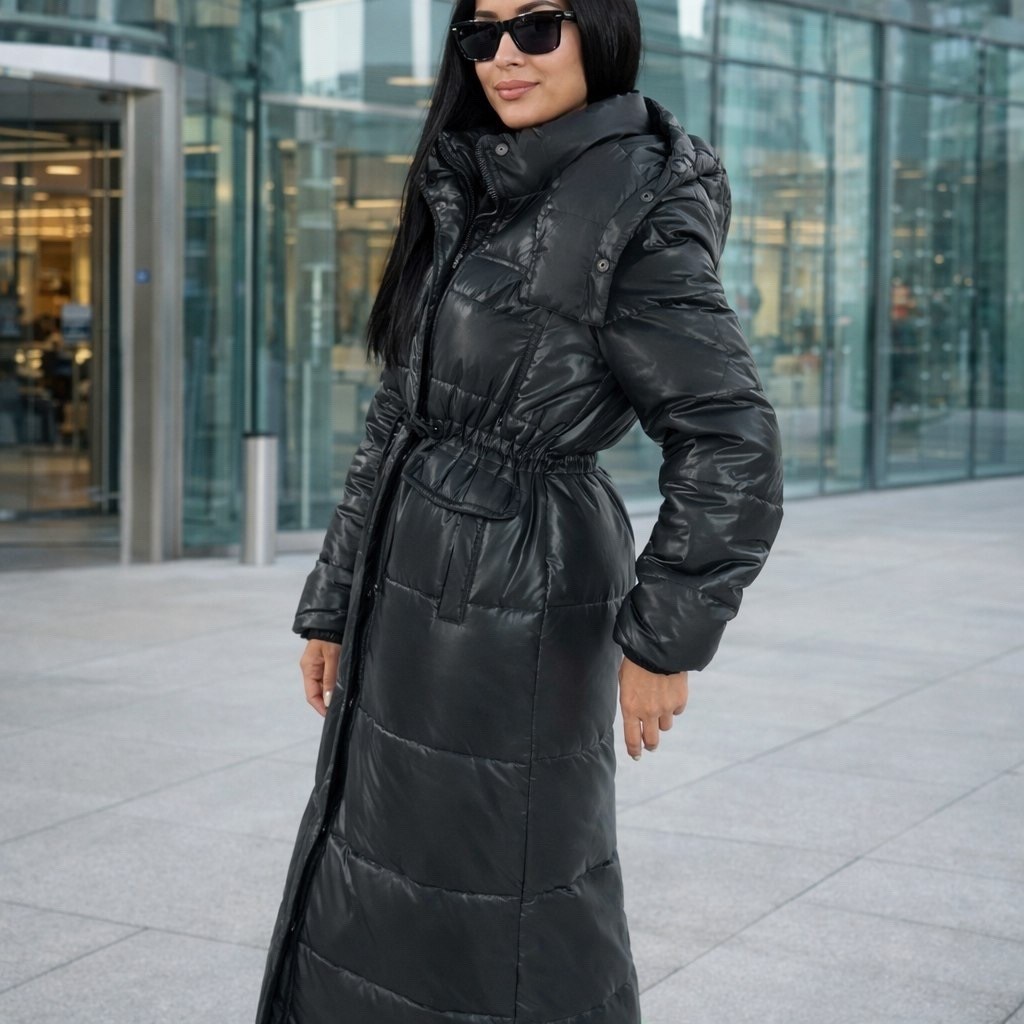 куртка длинная зимняя с капюшоном экокожа,куртка длинная женская зимняя из экокожи,удлиненная куртка,пальто на синтепоне,пальто женское зимнее "вэст" черное
