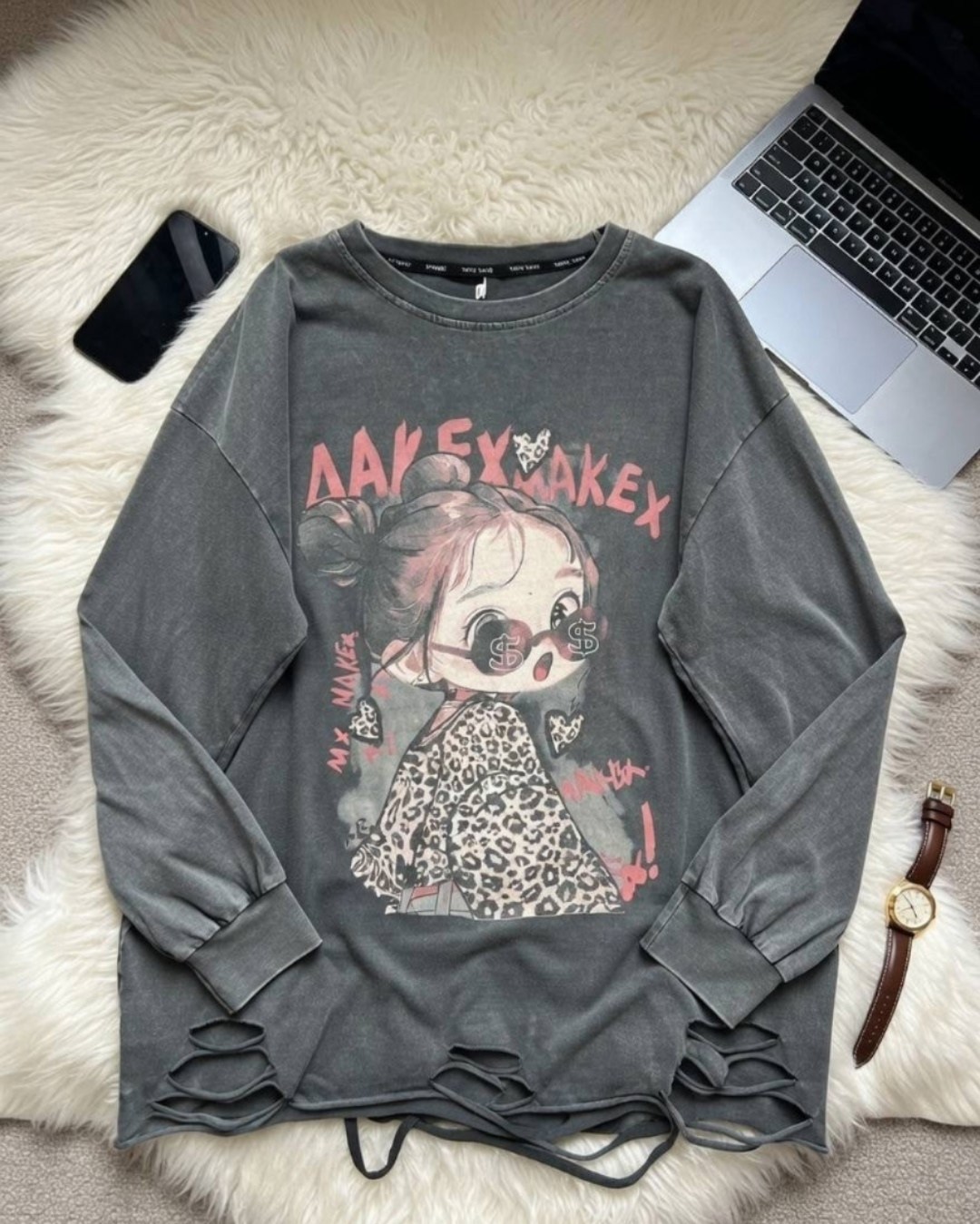 лонгслив рванка оверсайз emil,лонгслив женские,кофта женская,свитшот женский,свитшот рваный толстовка варенка оверсайз кофта мики маус katkat fashion